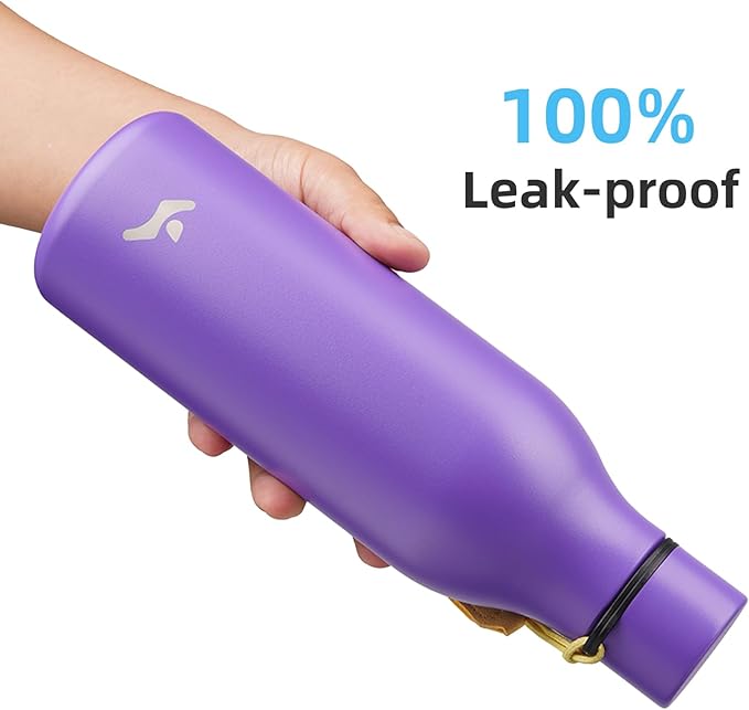 Insulated Water Bottle with Strap,18 oz Double Wall Stainless Steel Vacuum Bottles Metal Water Flask,Purple