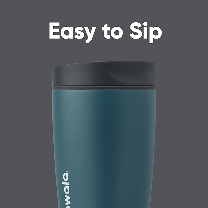 Owala SmoothSip Slider Insulated Stainless Steel Coffee Tumbler, Reusable Iced Coffee Cup, Hot Coffee Travel Mug, BPA Free 12 oz, Grey/Blue (High Dive)