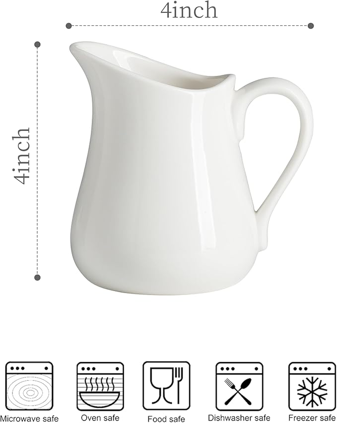 LYEOBOH 9 OZ Creamer Pitcher, Small White Creamer Pitcher for Coffee, Milk, Modern Kitchen Accessory - Ceramic