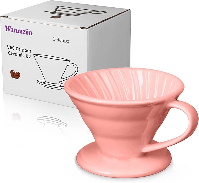 Pour Over Coffee Dripper - Ceramic Pour Over Coffee Maker Cone, Porcelain Coffee Drip, Pour Over Single Cup, Manual Brew Maker for Home, Cafe, Office - 1-4Cup, V60 Size 02 (Light Coral)