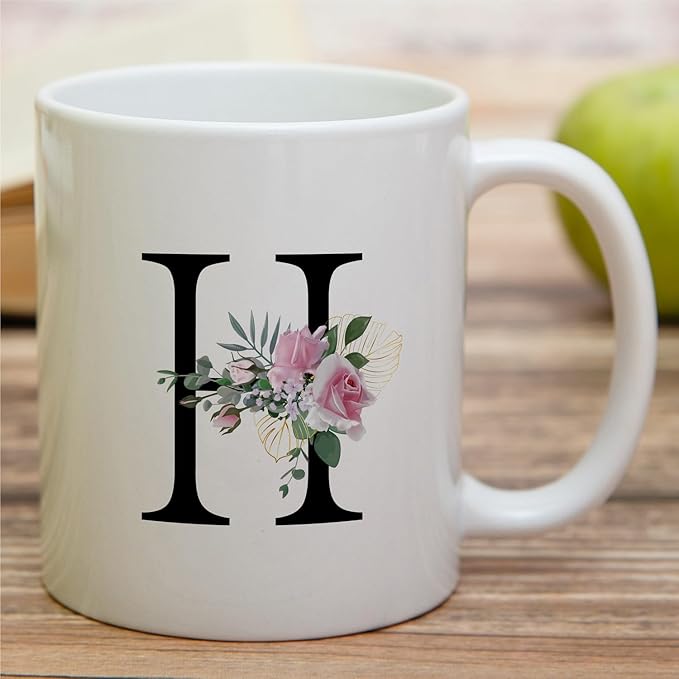 Retreez Initial A-Z Floral Botanical Bouquet Alphabet Monogrammed Monogram Mug 11 Oz Ceramic Tea Coffee Mugs - Appreciation Thank You Wedding Birthday Gifts for her friend coworker sister - H Initial