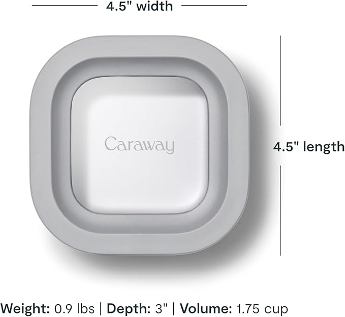 Caraway 6pc Food Storage Container Set - 1.75 Cup Glass Storage Container for Food (6) - Non-Toxic Ceramic-Coated Glass - Air Release Technology - Compact & Stackable Design - Gray