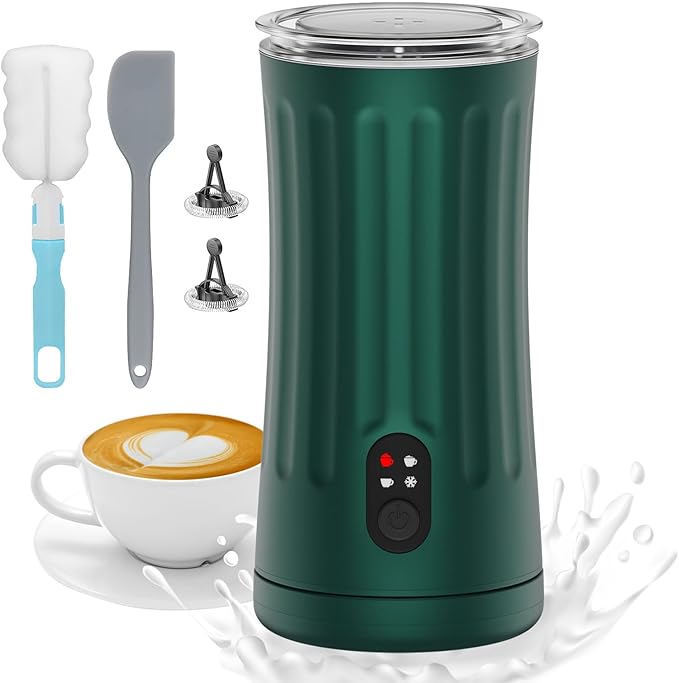 Electric Milk Frother, 4-in-1 Milk Steamer and Frother, 8.1oz/240ml Automatic Warm and Cold Foam Maker, Auto Shut-Off Frother for Coffee, Latte, Cappuccino, Macchiato(Green)