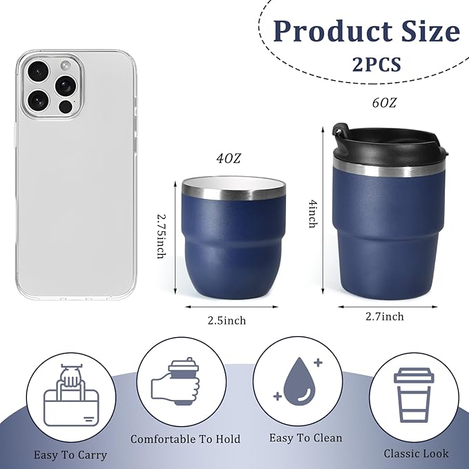4oz Espresso Cups, Insulated Espresso Cups Set of 2, Expresso Shots Cup, Stainless Steel Shot Glasses for Coffee, Portable Espresso Travel Mug for Camping