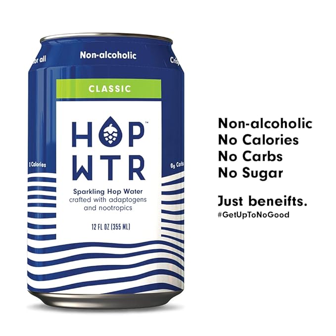 HOP WTR Sparkling Hop Water Peach 6 Pack, Lime 6 Pack, Sugar Free, Low Carb Non Alcoholic Drinks, NA Beer, Adaptogen Drink, No Calories, Adaptogens & Nootropics for Added Benefits, 12 oz Cans