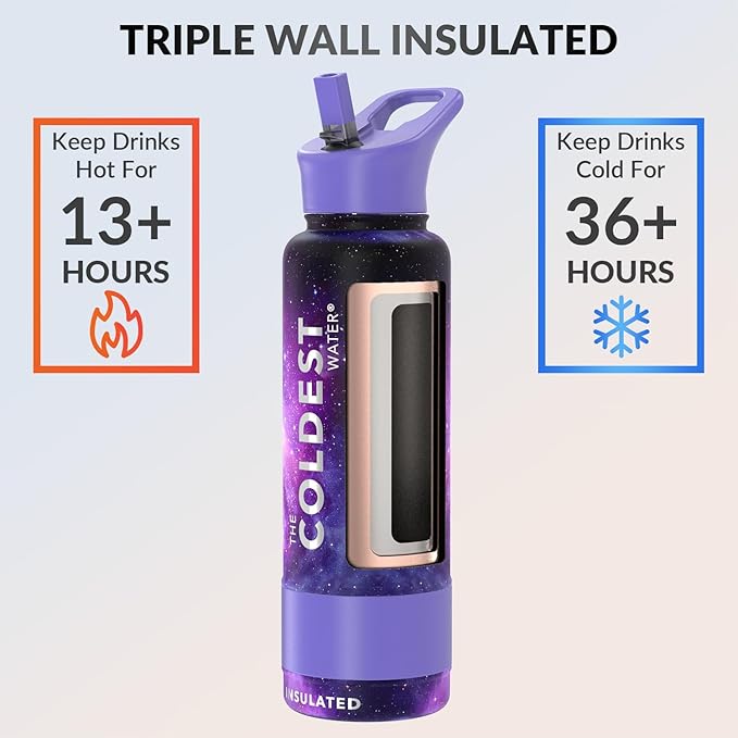 Coldest Insulated Water Bottle with Straw Lid - Stainless Steel Metal Insulated Bottle for Men & Women (Astro Purple, 40 oz)