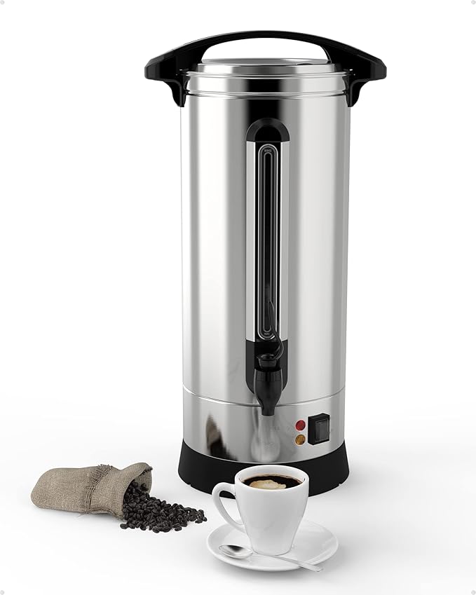 Commercial Coffee Maker Coffee Urn -16L Large Percolator Pot Dispenser with Double-Wall Stainless Steel, Quick Brew, Stays Hot - Also for Water, Tea, Beverage at Events & Catering - 130 Cup