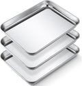 3 Pcs Baking Sheet Pan Set 9 x 6.7 x 1 Inches Cookie Sheet Small Toaster Oven Stainless Steel Tray Barbecue Grill Rectangle Trays, Non-stick, Easy Clean