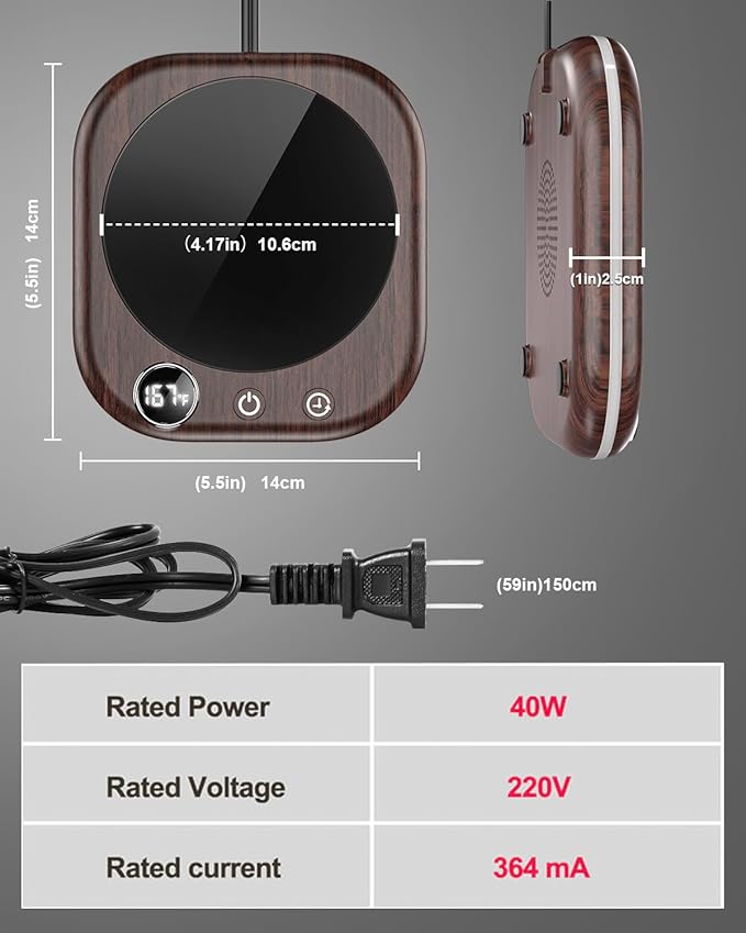 Mug Warmer,40W Coffee Mug Warmer for Desk with Temperature Display, 4 H Auto Shut Off, 3 Temp Settings & 1-12H Timer, Smart Electric Beverage Warmer for Coffee, Tea, Water, Milk and Coco(Wood Grain)