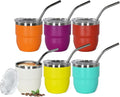 4oz Stackable Cup, Vacuum Insulated Espresso Cup Set of 6, Espresso Shot Cup for Coffee, Double Wall Stainless Steel Mini Tumbler Shot Glasses with Straw and Lid (A-mixed6P, 4oz)