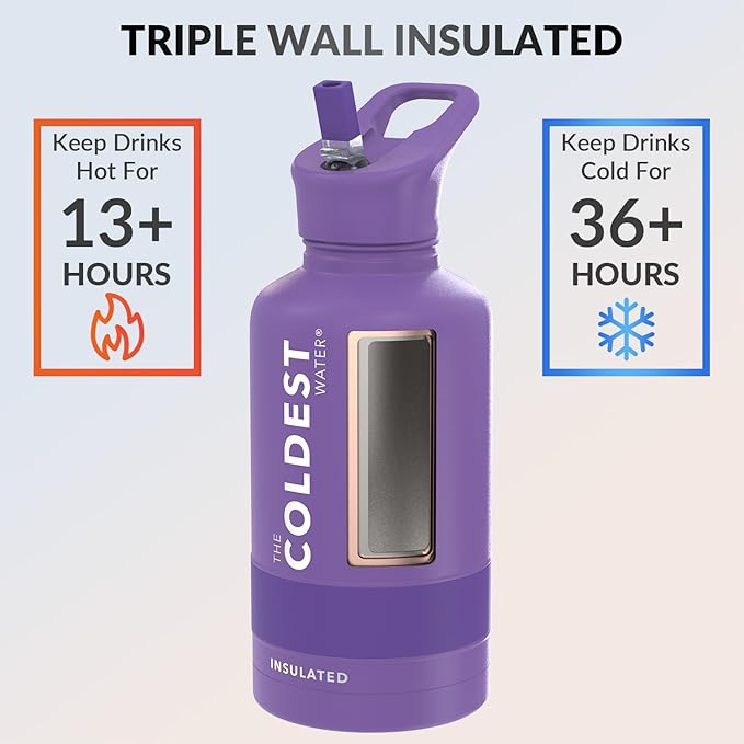 Coldest Insulated Water Bottle with Straw Lid - Stainless Steel Metal Insulated Bottle for Men & Women (Galaxy Purple, 64 oz)
