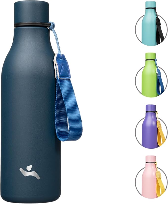 Insulated Water Bottle with Strap,18 oz Double Wall Stainless Steel Vacuum Bottles Metal Water Flask,Navy Blue