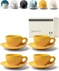 KIVY Cappuccino Cups Set of 4 [Set 4x 8oz] - Thick-Walled Stoneware Cappuccino Cup Set for Latte Art - Latte Art Mugs - Italian Capuccino Cups - Capuccino Ceramic Latte Cup and Saucer - Yellow
