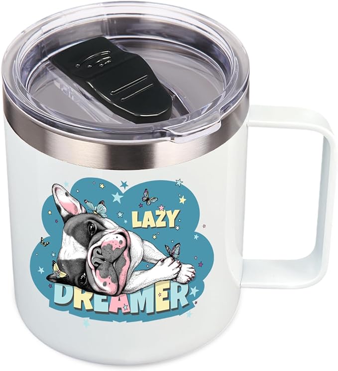 Volhoply 14oz sublimation Insulated Stainless Steel Coffee Mug with Leakproof Lid,Double Wall Vacuum Travel Cup with Handle,Reusable Metal Cups Tumbler,Camping Mugs Keep Hot/Cold(Sublimation,1 Set)