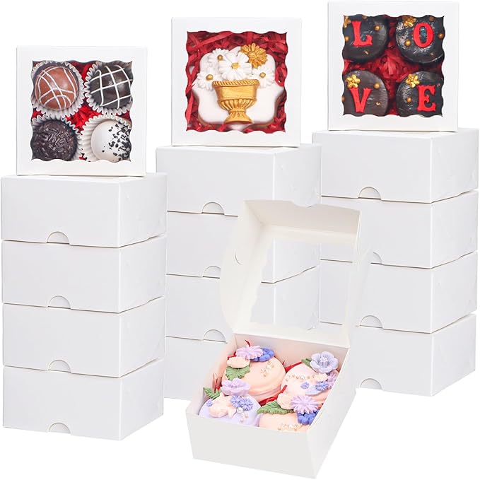 40 Pack White Bakery Boxes 4x4x2 Inches Cookies Boxes Mini Bundt Cake Boxes Pie Boxes Cinnamon Roll Treat Boxes Chocolate Truffle Boxes Party Wedding Favor