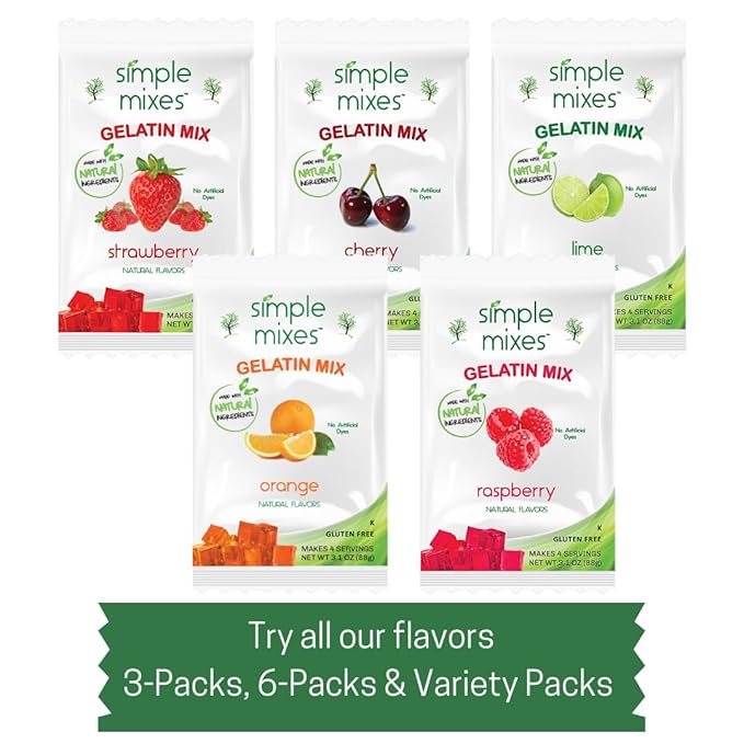 Simple Mixes Natural Gelatin Dessert, Orange, Kosher, 6 Pack of 3.1 oz each