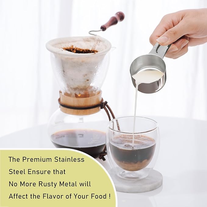 4PCS 1/2Cup (120ml, 4oz) Single Measuring Cup, Stainless Steel Measure Scoop, Metric and US Measurement, Dishwasher Safe