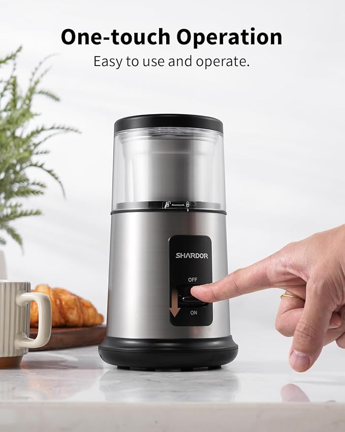 SHARDOR One Touch Coffee Grinder Electric, Spice, Herb, For Coffee Bean Spices and Seeds with 1 Removable Stainless Steel Bowl, Dry Grinder, Silver
