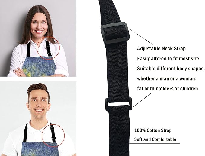 Apron for Women and Men, Oil Painting Galaxy Cat Adjustable Kitchen Chef Apron for Cooking Baking - Cute Birthday, Anniversary, Mother's Day Apron Gifts for Mom Wife Girlfriend Aunt Grandma