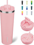 BJPKPK 30oz Tumbler With lid And Straw Stainless Steel Travel Coffee Mug Insulated Tumblers Cups,Light Pink