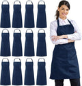 Syntus 12 Pack Bib Apron, Unisex Aprons Adjustable Waterdrop Resistant with 2 Pockets Cooking Kitchen Apron for Chef, BBQ Drawing Apron Bulk, Nautical Blue