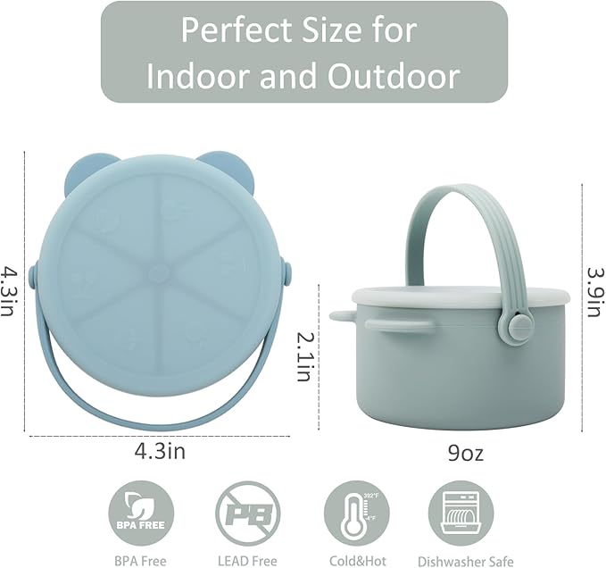 Silicone Snack Cups for Toddlers, Toddler Snack Containers, Baby Treat Catcher with DustProof Lid 2 Pack Dishwasher Safe & BPA Free 9 Oz