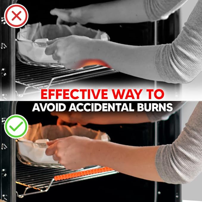 Oven Liners for Bottom of Oven Black (4-pack) Bundled with Rack Shield (4-pack) - Large Mat for Bottom of Range (17"x 25") and 14" Orange Stove Guards for Racks - Reusable & Heat Resistant