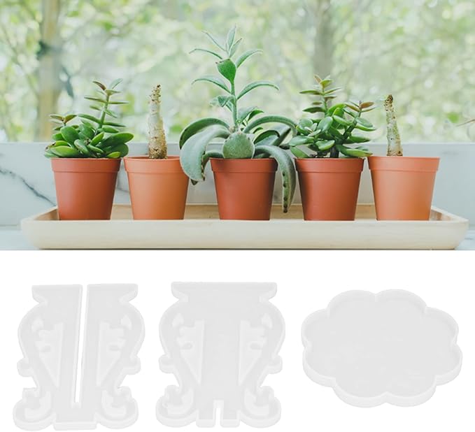 3Pcs DIY Silicone Flower Pot Shelf Mold Easy Demoulding Unique Shape Suitable for Resin Crafts (European Mold 60-732)