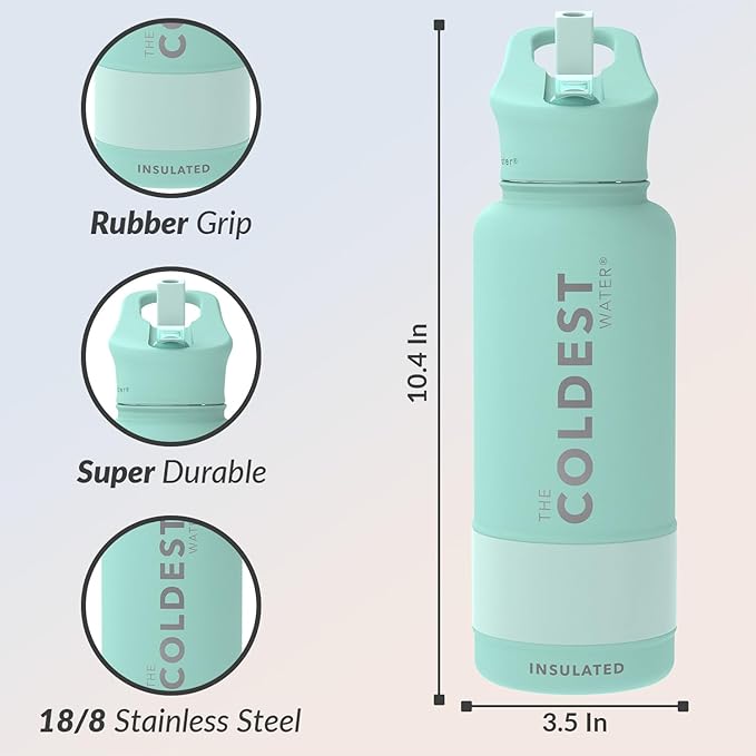 Coldest Insulated Water Bottle with Straw Lid - Stainless Steel Metal Insulated Bottle for Men & Women (Oceanic Green, 32 oz)