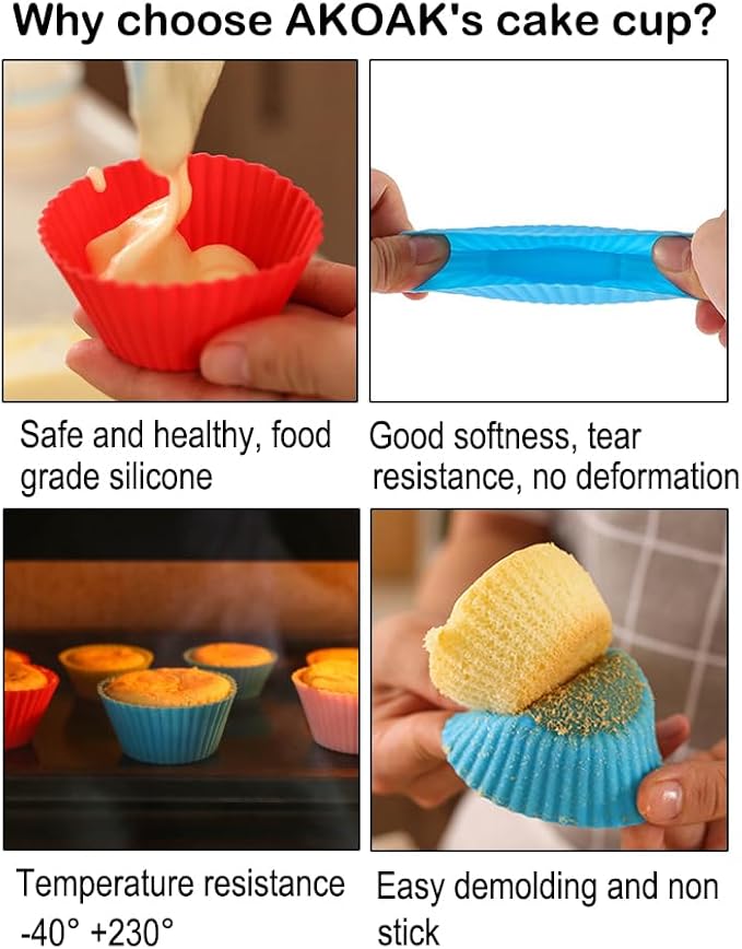 AKOAK Reusable Silicone Non-stick Baking Cups, Cake Molds, Kitchen Baking Cooking Accessories, DIY Cake Making Tools - Pack of 10 (Blue)