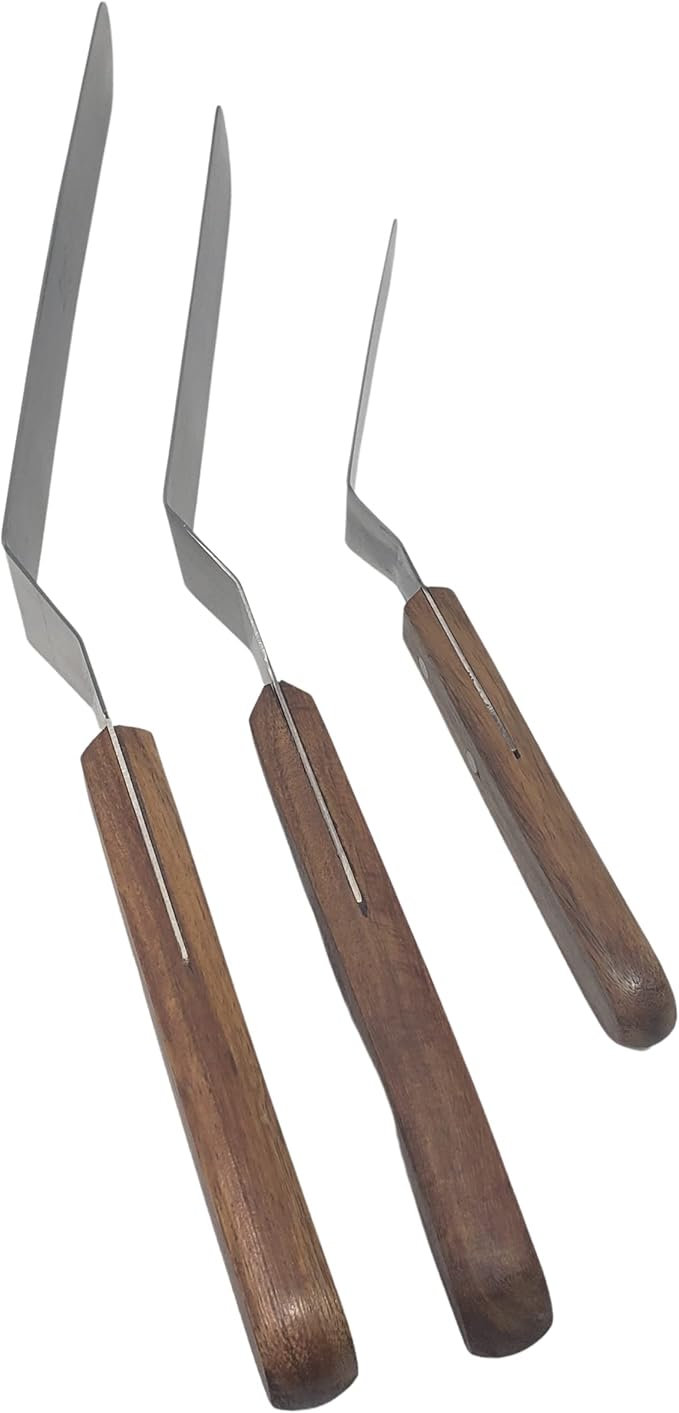 Offset Stainless Steel Spatula Set with Wood Handle - Professional Cake Decorating Tools - 4", 6.5" & 8" Stainless Steel Offset Blade Cake Spatula Set