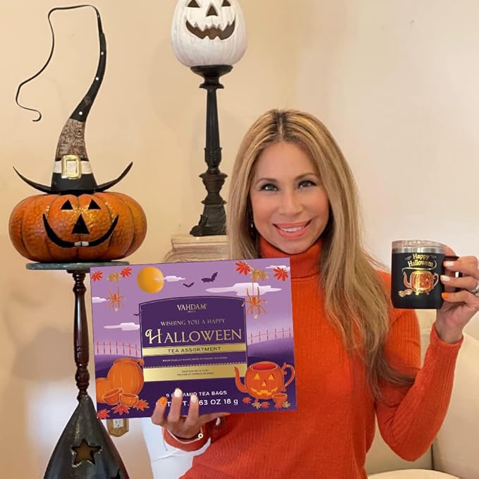VAHDAM, Limited Edition Halloween Tea Gift Basket | 9 Premium Variety Pyramid Tea Bags | Halloween Gifts for Women, Men and Adults I Tea Gift Set