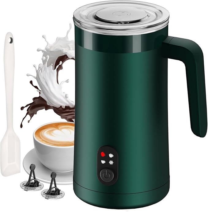 Milk Frother, 4-in-1 Milk Frother and Steamer, 13.5oz/400ml Automatic Hot and Cold Foam Maker and Milk Warmer, Electric Frother for Coffee, Latte, Cappuccino, Macchiato, Matcha(Forest Green)