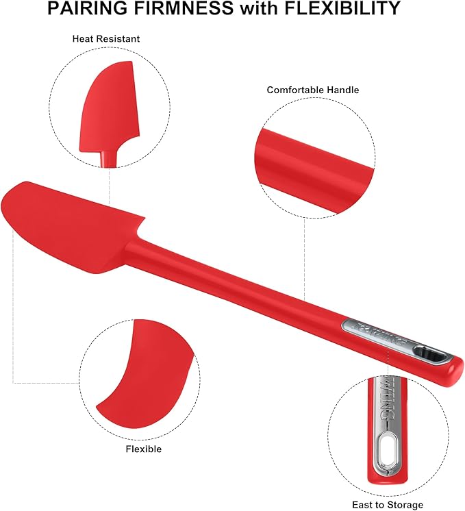 Premium Silicone Spatula Set, JXWING Flexible Heat Resistant Non-slip Handle Baking Cooking Rubber Spatulas, Red