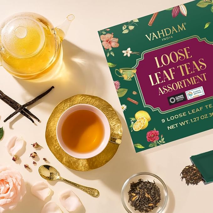 VAHDAM Top 9 Exotic Loose Leaf Herbal Tea Sampler (18+ cups) | No Caffeine | Floral & Fruity Blends with Delicious Taste | Hot & Iced | Perfect for Gifting & Regular Consumption