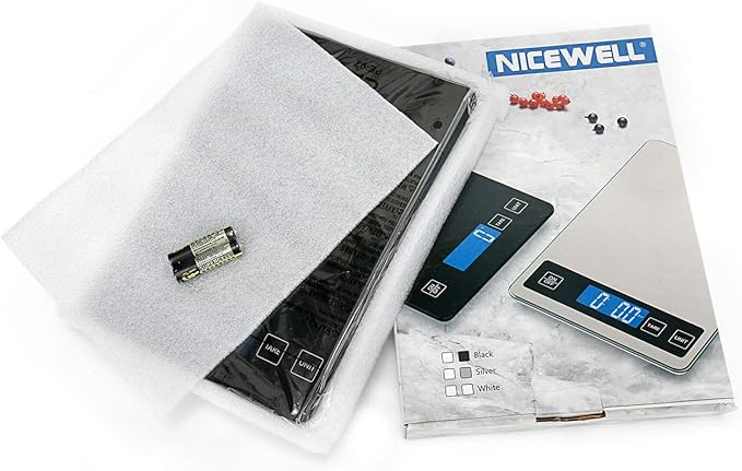 Nicewell Food Scale Digital Weight Grams and oz, 22lb Kitchen Scale for Cooking Baking, 1g/0.1oz Precise Graduation, Sleek Tempered Glass Platform (Black)