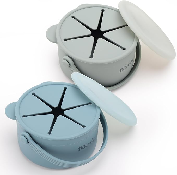 Silicone Snack Cups for Toddlers, Toddler Snack Containers, Baby Treat Catcher with DustProof Lid 2 Pack Dishwasher Safe & BPA Free 9 Oz