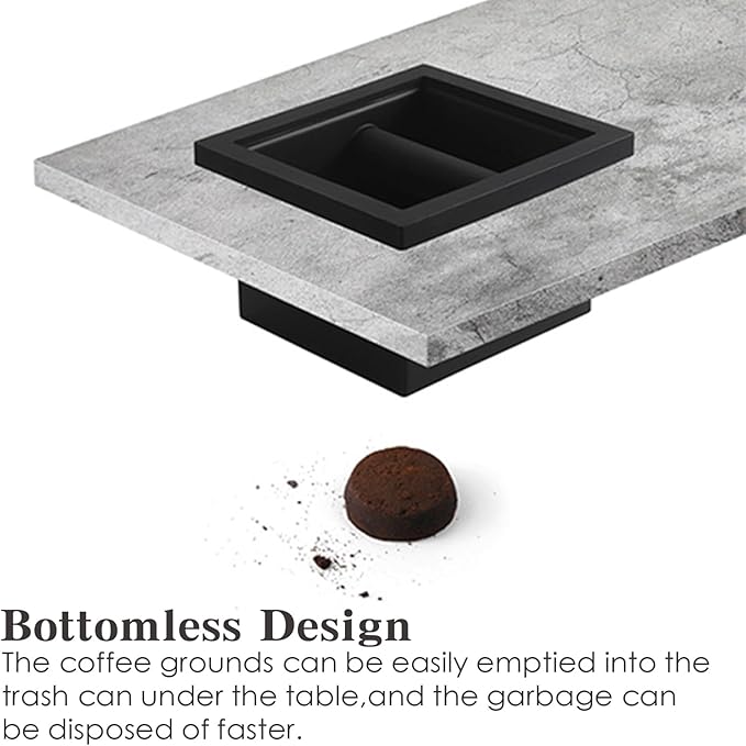 Stainless Steel Coffee Ground Knock Box Chute, Built-in Desktop Waste Bucket, Bottomless Knocking Residue Box