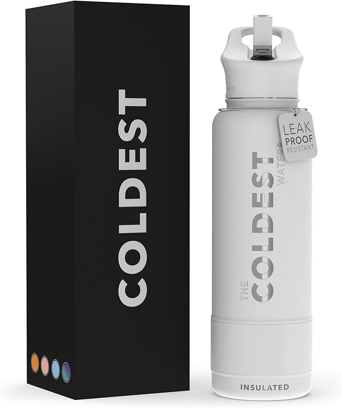 Coldest Insulated Water Bottle with Straw Lid - Stainless Steel Metal Insulated Bottle for Men & Women (Epic White, 40 oz)