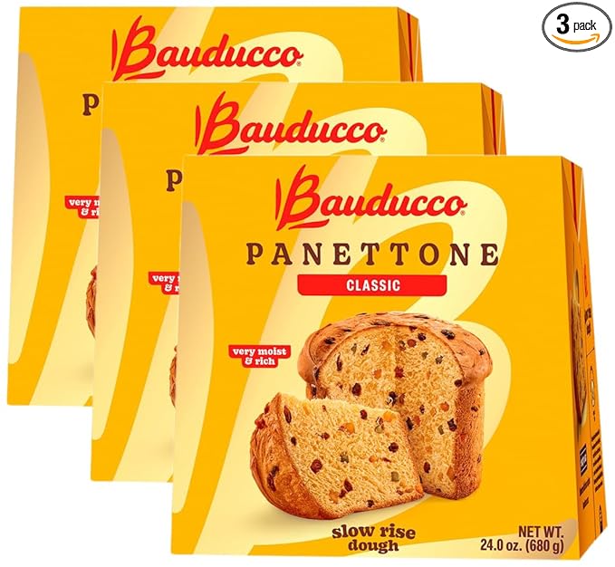 Bauducco Classic Panettone, 24.0 oz (Pack of 3) - Soft and Moist Holiday Cake with Candied Fruit and Raisins - Traditional Italian Slow Rise Dough Recipe