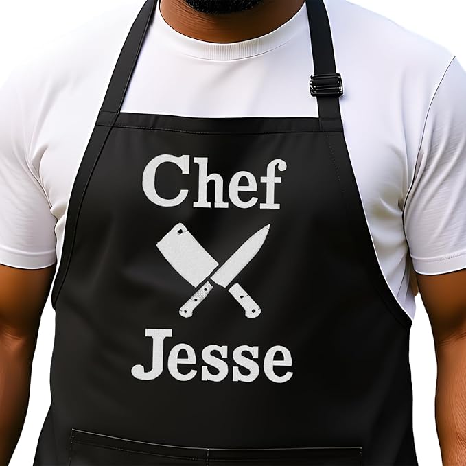 Personalized Chef Apron for Men, Custom Embroidered Design, Professional Kitchen Cooking BBQ Grilling for Dad, Decorated in USA
