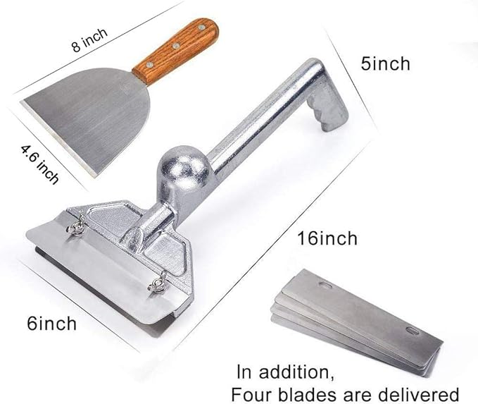 Grill Scrapers, Heavy Duty Casting Aluminum Commercial Griddle Scraper with 5 Blades and Small Slant Edge Grill Scraper