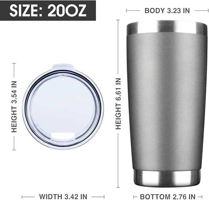 20oz Tumbler Bulk Stainless Steel Vacuum Insulated Tumblers with Lid Double Wall Travel Mug, Durable Powder Coated Coffee Cup, Suitable for Ice Drinks and Hot Beverage (Gray 6pack)