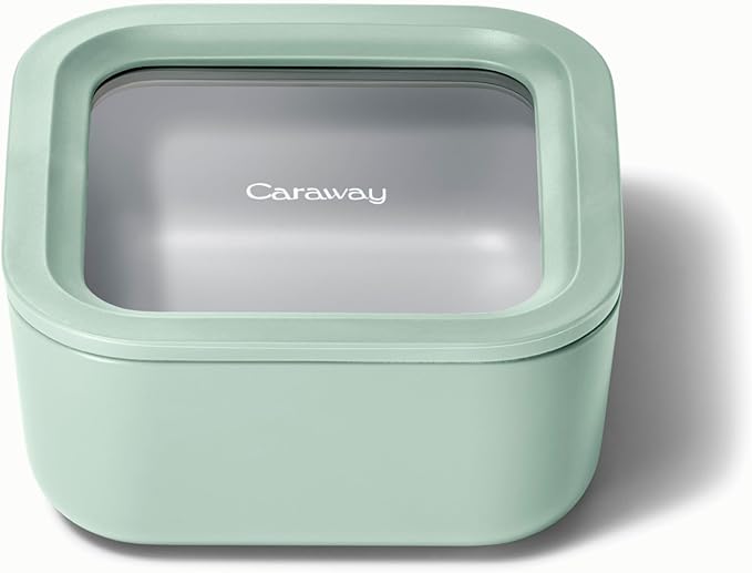 Caraway Glass Food Storage - 10 Cup Glass Container with Ceramic Coated Non-Stick Lids - Easy to Store, Non-Toxic, Dishwasher, Oven, & Microwave Safe