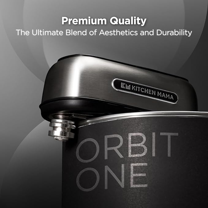 Kitchen Mama Orbit One Stainless Steel Rechargeable Electric Can Opener: Hands-free, USB-C Charging, Automatic Stop, Smooth Edge, Safety, Blade for Large Cans, Heavy Duty, Soda Can and Pop Can
