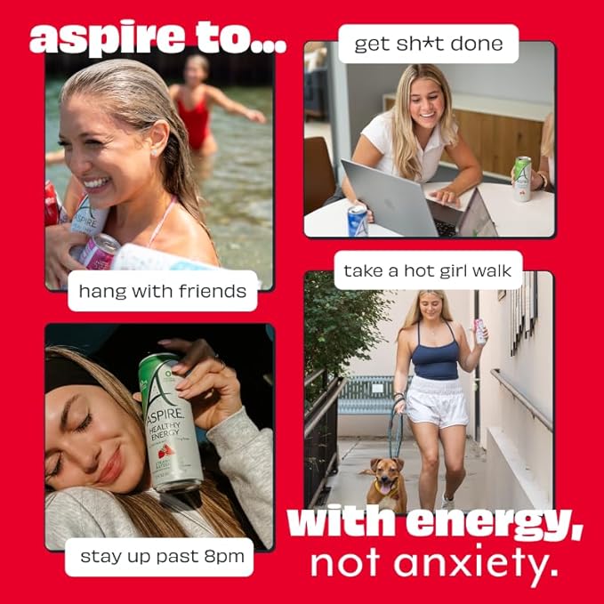 ASPIRE® Sweet Cherry, Healthy Energy Drink 80mg Natural Caffeine, Zero Sugar No Carbs Keto Friendly, 12 Pack Green Tea Sugar Free Drink Low Caffeine Zero Calorie