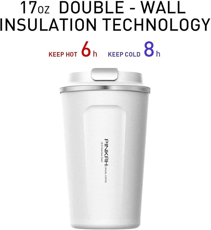 12OZ Travel Coffee Mug, Double Walled Stainless Steel Insulated Vacuum Coffee Tumbler, Thermal Cup with Lid, for Hot and Cold Drinks