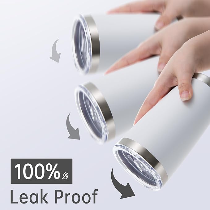 20 oz Tumblers Bulk Stainless Steel Tumbler with Lid Double Wall Vacuum Insulated Coffee Mug 20oz Powder Coated Cup for Hot and Cold Drinks, White, 6 pack