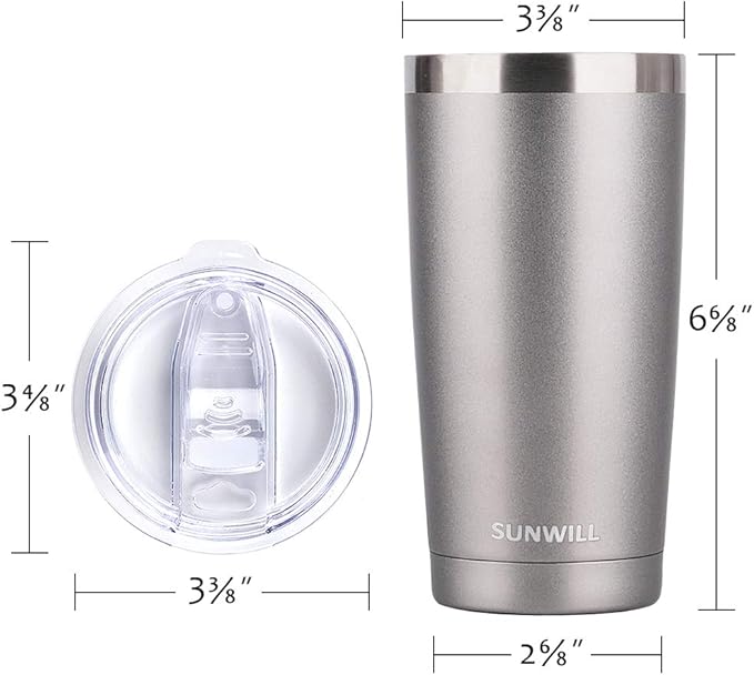 SUNWILL Travel Coffee Tumbler 20 oz, Insulated Mug with Lid, Stainless Steel Cup for Hot and Cold Drinks, Cool Grey