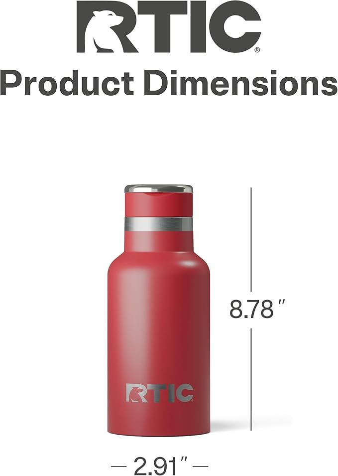 RTIC Little Journey Bottle with Straw, Insulated, Stainless Steel, Metal, Double Wall Vacuum-Insulation, Ceramic-Lined, Leak-Proof Lid, BPA-Free Water Flask for Sports, Travel, Flag Red